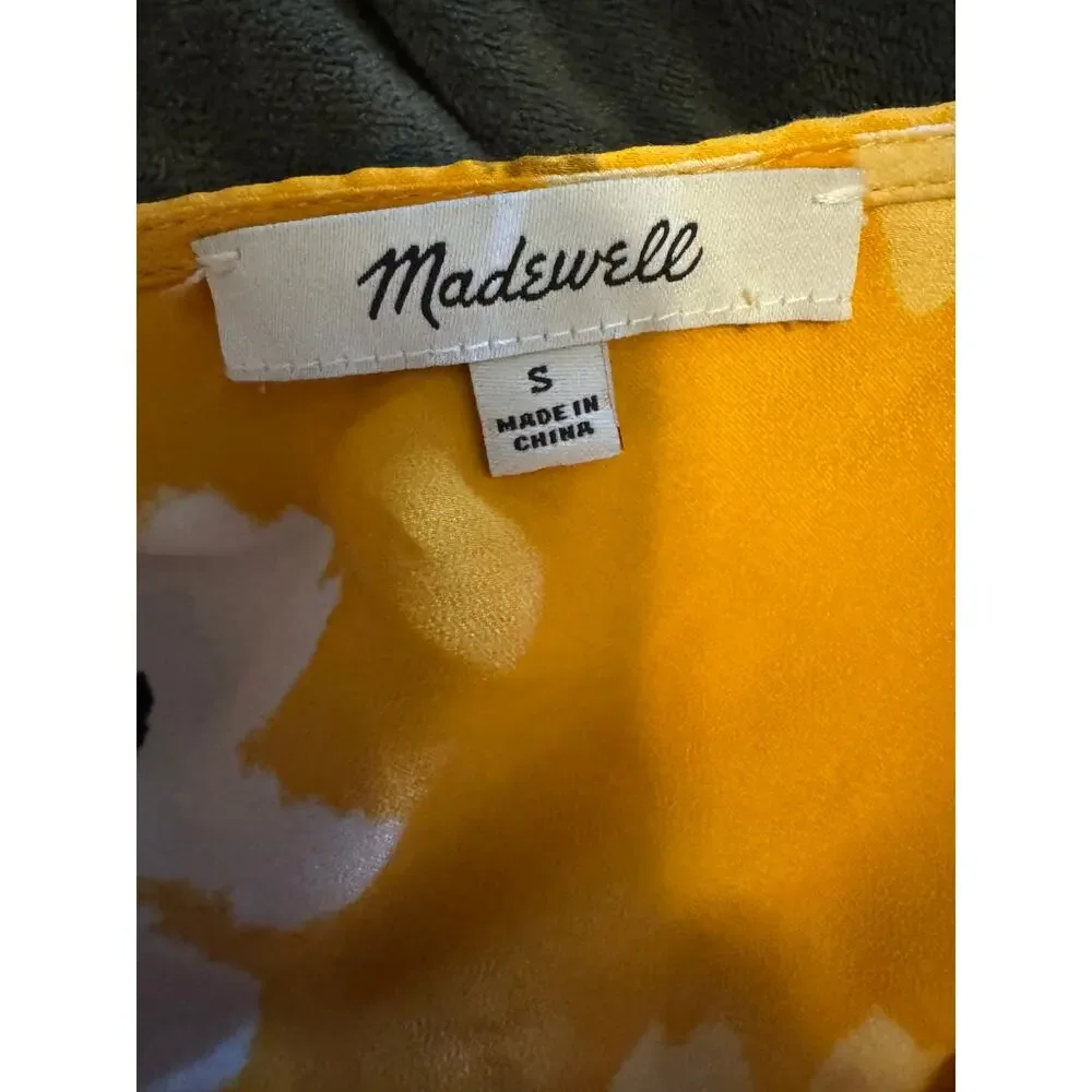 Madewell Floral Wrap Maxi Dress S Mustard Yellow Cottagecore Boho - Picture 2 of 7